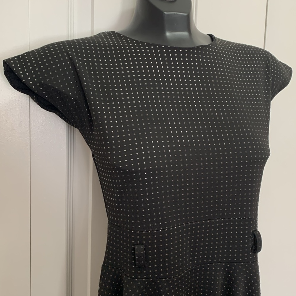 laundry Shelli Segal Fit Flare LBD Metallic stud Polka Dots Belt Loops MIDI Zip